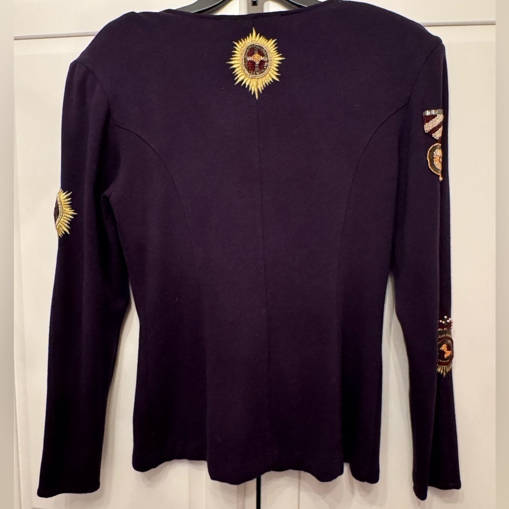 Vtg ADRIENNE VITTADINI Jeweled Beaded Trophy Soft Cotton Knit Jacket Sz S - Picture 3 of 10